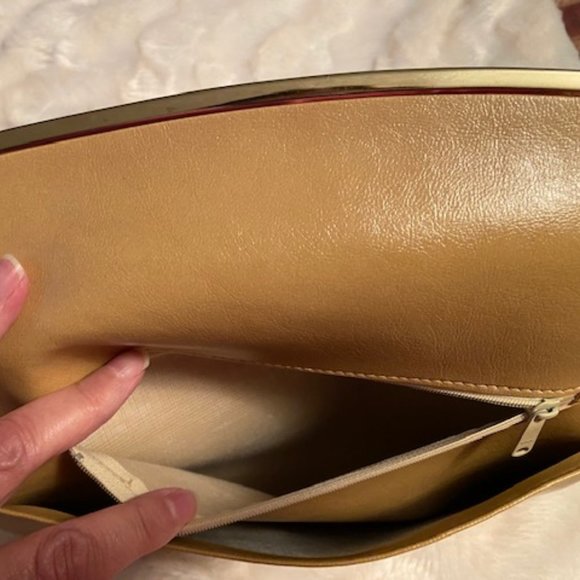 Gold-Toned Envelope Clutch Purse Faux Leather - Picture 8 of 10